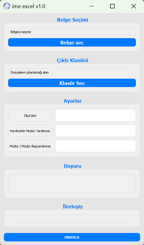 IME Excel Uygulama Görüntüsü